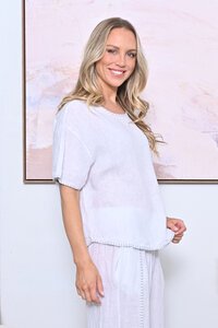 AE Luxe Contrast Stitching Linen Top