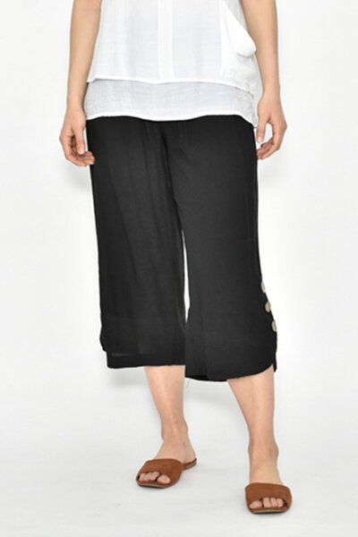 La Mode Smock Waist Side Button Hem 3-4 Pant-shop-by-label-Hello Cyril.