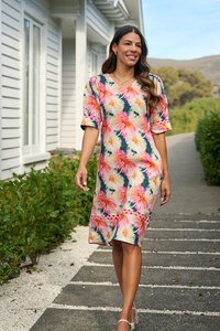 Foil Print Trim Time Dress