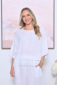 AE Luxe Crochet Hem Linen Top