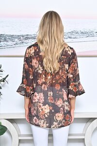 La Mode Front Button Flare Sleeve Shirt