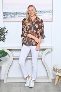 La Mode Front Button Flare Sleeve Shirt