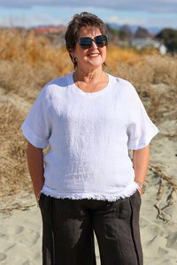 AE Luxe Ribbed Neckline Fringe Hem Top