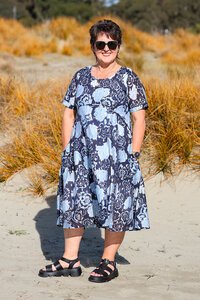 La Mode Front Seam Gold Dot Floral Dress