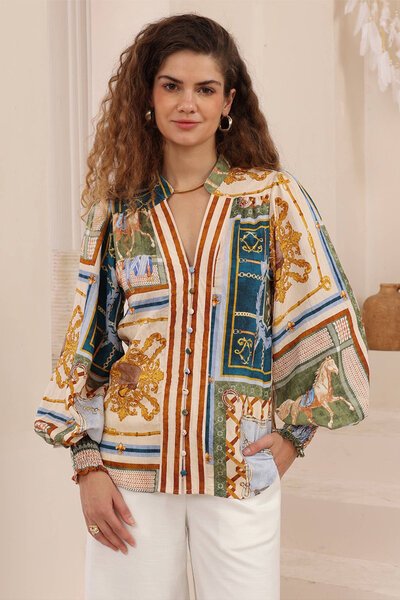 Iris Maxi Josephine Scarf Print Shirt-hc-new-Hello Cyril.