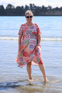 La Mode Front Seam Gold Dot Floral Dress