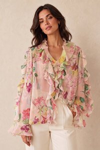 Smaibulun Floral Ruffle Chiffon Blouse