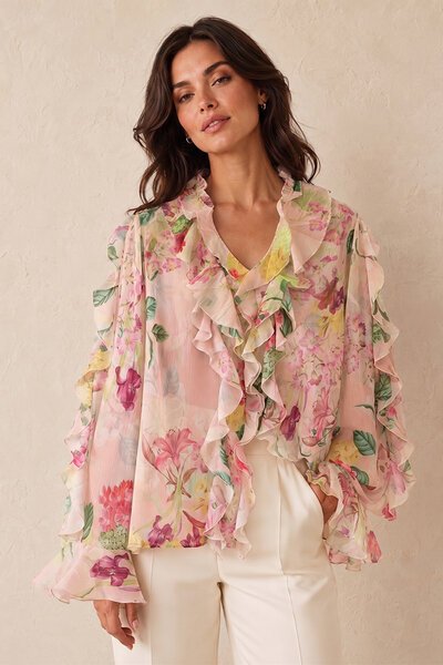 Smaibulun Floral Ruffle Chiffon Blouse-hc-new-Hello Cyril.