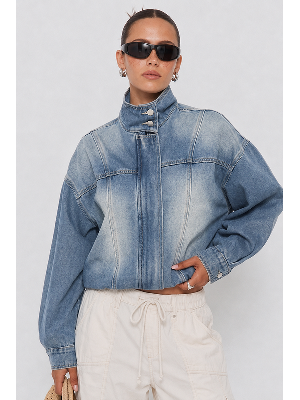 Smaibulun Denim Bomber Funnel Neck Jacket