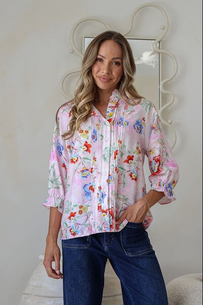 St. Germain Pintuck Ruffle French Flower Blouse-hc-new-Hello Cyril.