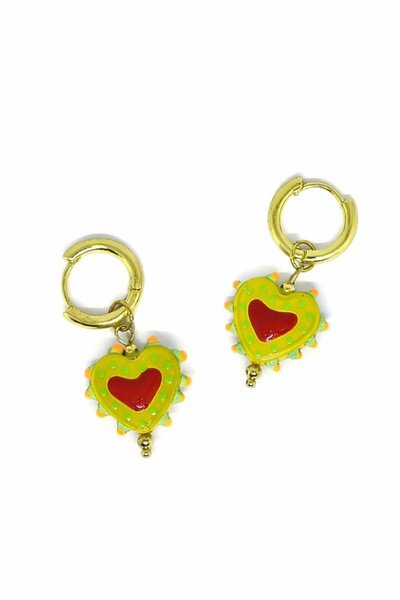 Tiger Tree Hanging Painted Heart Huggie Earrings-hc-shop-by-style-Hello Cyril.