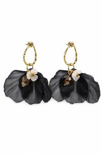 Tiger Tree Gold Black Petal Earrings
