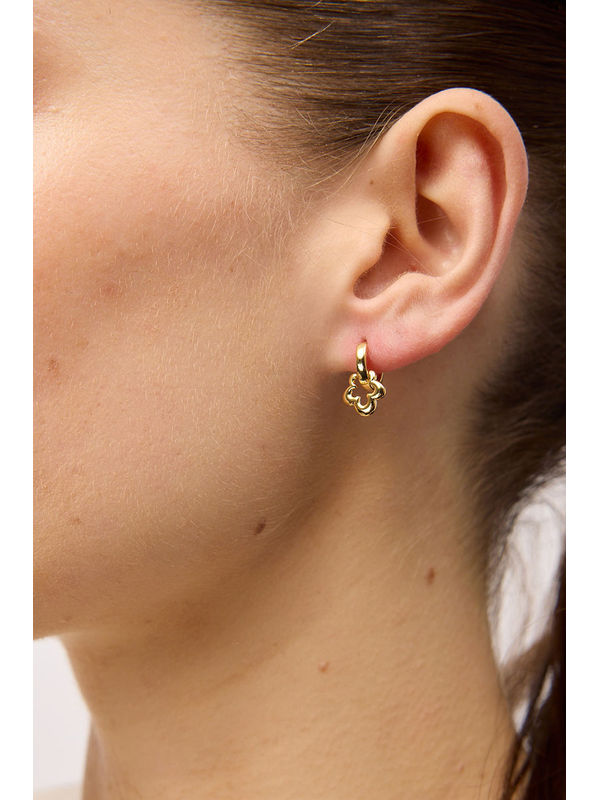 Tiger Tree Gold Spinning Flower Huggies Earrings