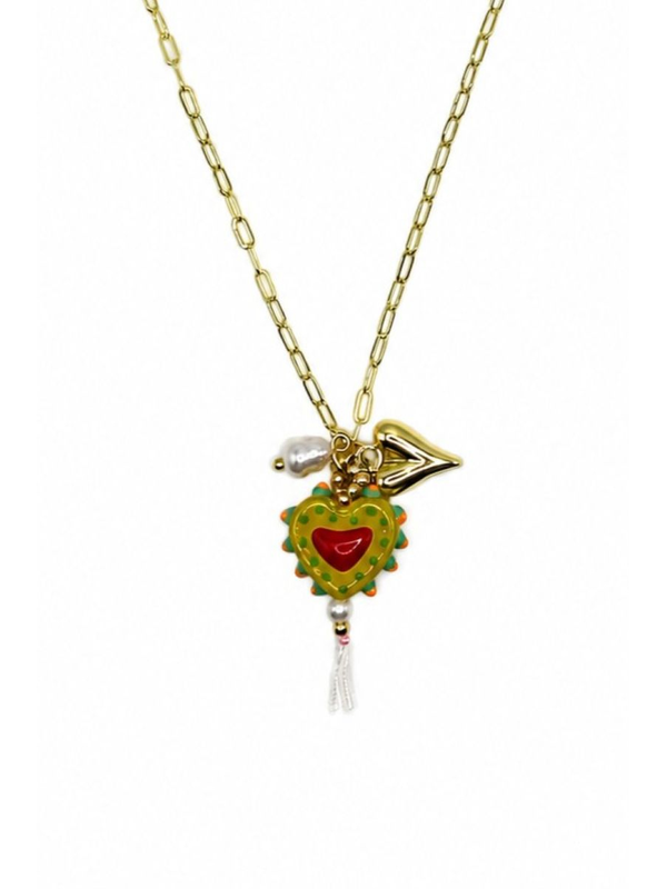Tiger Tree Painted Heart Necklace