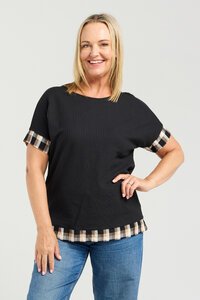 Seduce Luna Black & Plaid Top