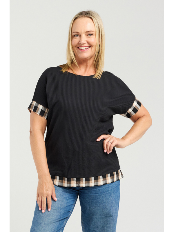 Seduce Luna Black & Plaid Top