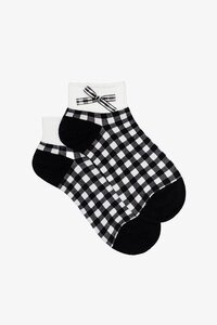 Antler Gingham Bow Black Ankle Sock