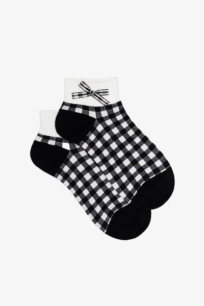 Antler Gingham Bow Black Ankle Sock-hc-shop-by-style-Hello Cyril.