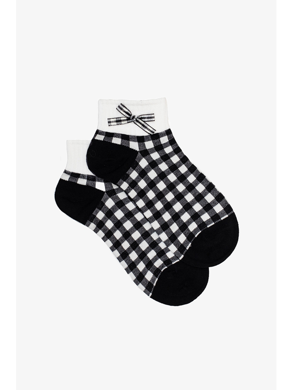 Antler Gingham Bow Black Ankle Sock