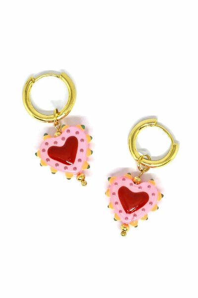 Tiger Tree Hanging Painted Heart Huggie Earrings-hc-shop-by-style-Hello Cyril.