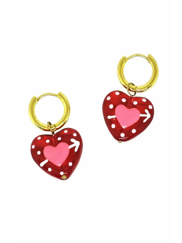 Tiger Tree Red Cupid Heart Huggie Earrings