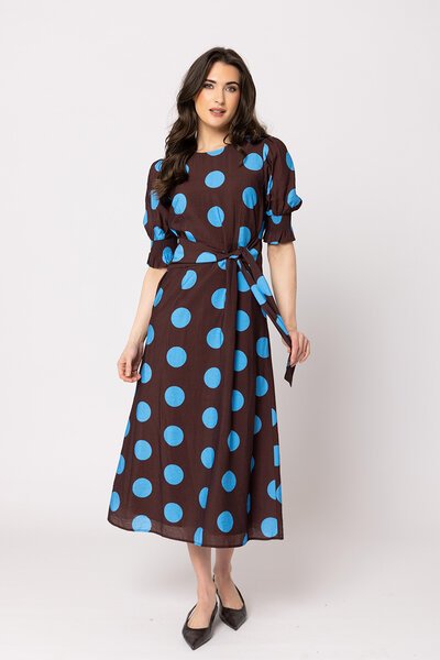 Leila + Luca Bold Blue Spot Gathering Dress-hc-new-Hello Cyril.