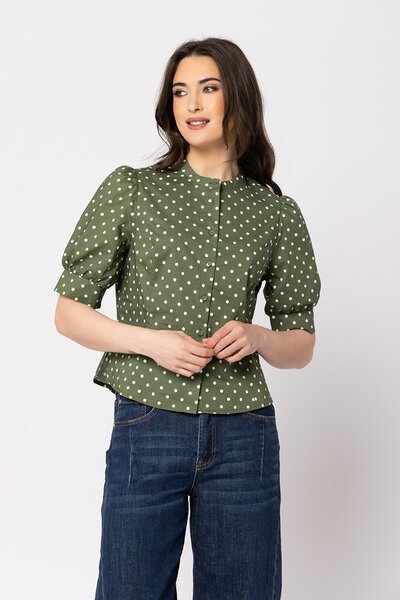Leila + Luca Olive Spot Serene Shirt-hc-new-Hello Cyril.