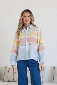 White Poetry Lace Trim Spliced Cotton Shirt