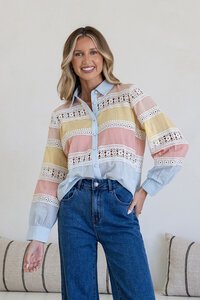 White Poetry Lace Trim Spliced Cotton Shirt