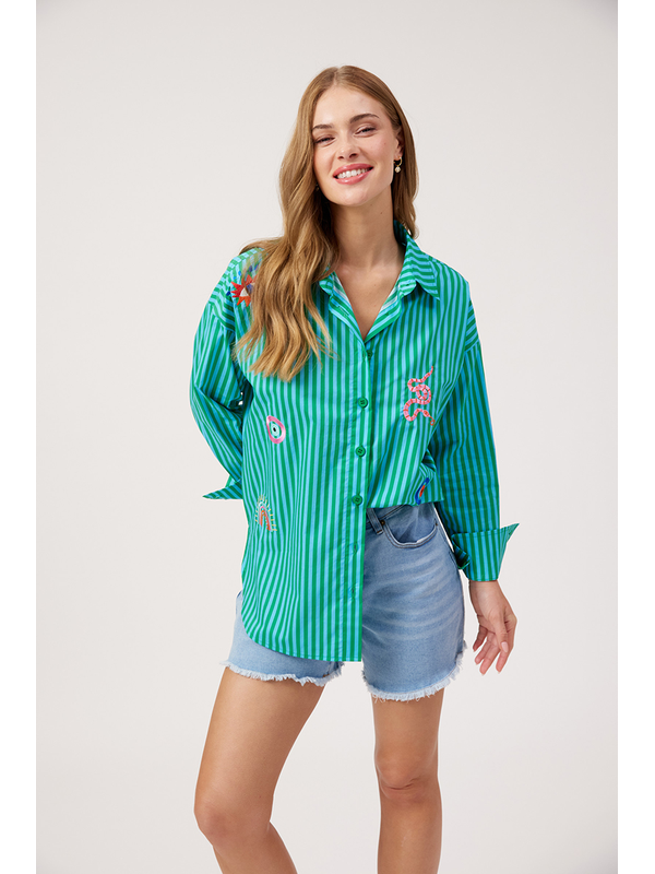 Haven Mykonos Embroidered Stripe Shirt