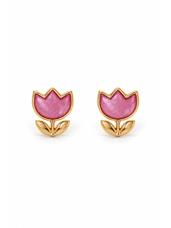 Tiger Tree Pink Tulip Studs Earrings