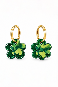 Tiger Tree Green Metallic Spinning Flower Hoops Earrings