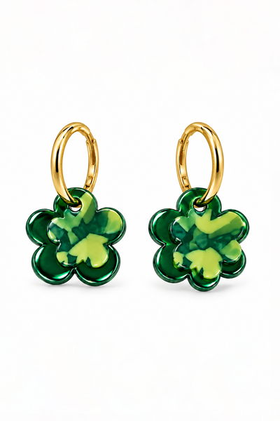 Tiger Tree Green Metallic Spinning Flower Hoops Earrings-hc-shop-by-style-Hello Cyril.