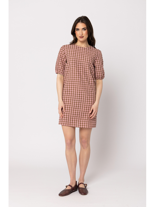 Seeking Lola Chestnut Check Fun Shift Dress