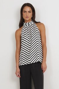 Adorne Kendra High Neck Chevron Print Top