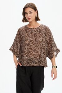 Tirelli Wide Sleeve Sheer Leopard Print Top 