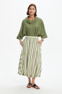 Tirelli Pintuck Hem Stripe Skirt