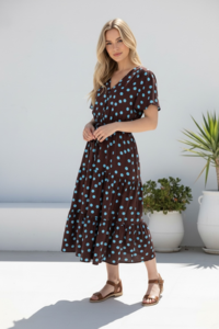 Miracle Polka Dot Drawstring Midi Dress