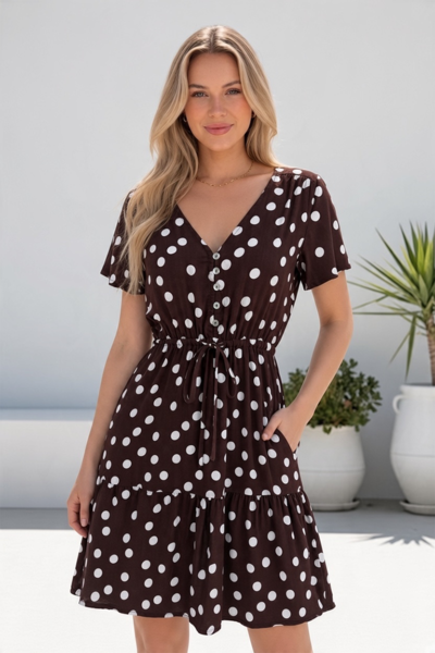 Miracle Polka Dot Drawstring Dress-hc-new-Hello Cyril.