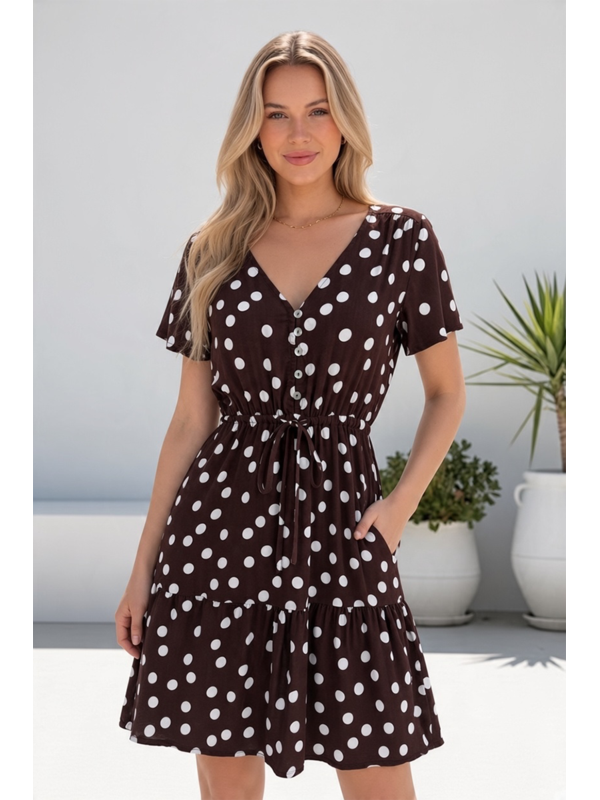 Miracle Polka Dot Drawstring Dress