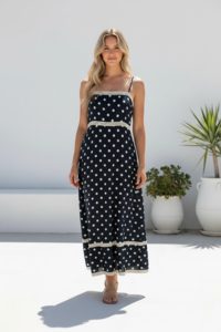 Miracle Lace Trim Polka Dot Maxi Dress