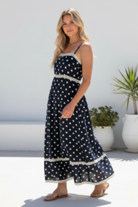 Miracle Lace Trim Polka Dot Maxi Dress