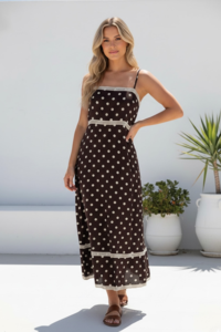 Miracle Lace Trim Polka Dot Maxi Dress