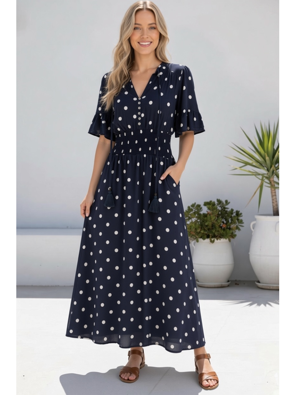 Miracle Polka Dot Button Maxi Dress