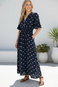 Miracle Polka Dot Button Maxi Dress