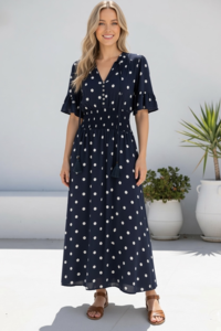 Miracle Polka Dot Button Maxi Dress