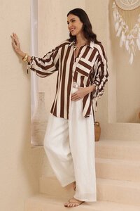 Iris Maxi Cocoa Stripe Shirt
