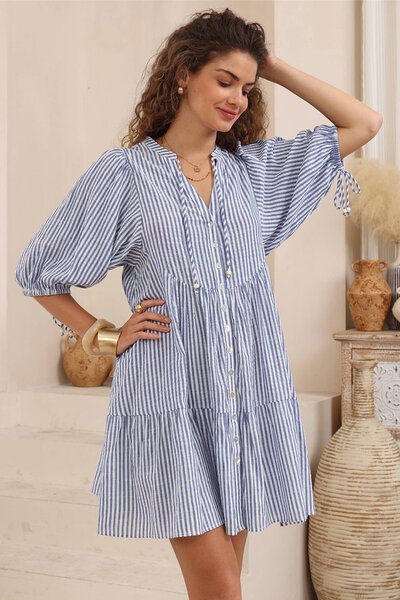 Iris Maxi Stripe Babydoll Dress-shop-by-label-Hello Cyril.