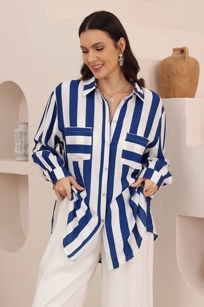 Iris Maxi Classic Stripe Shirt-shop-by-label-Hello Cyril.