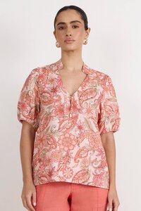 Adorne Jenette Linen Surat Print Top